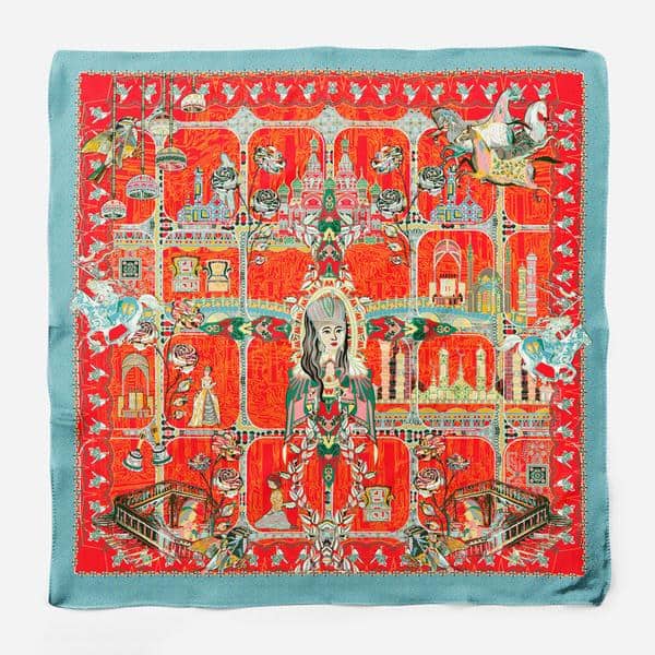 Catherine The Great Middle Sword FLAMNG RED BLUE BORDER Silk SCarf 11 grande