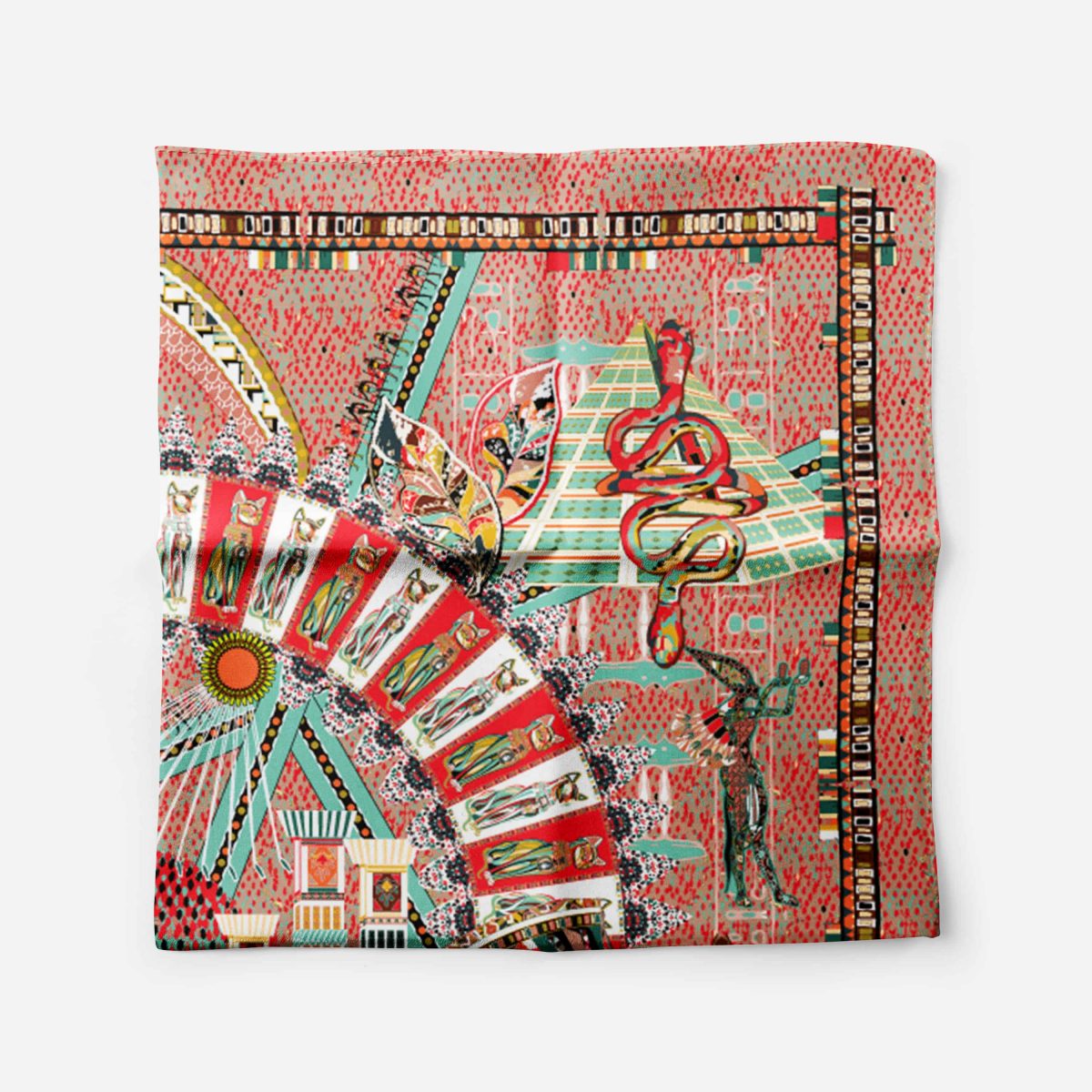 Cleopatra 43 cm orange pink Silk SCarf 3