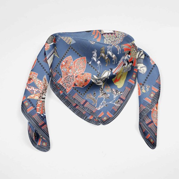 Wu Zetian 135 cm square scarf Merged Navy Blue Silk SCarf 14