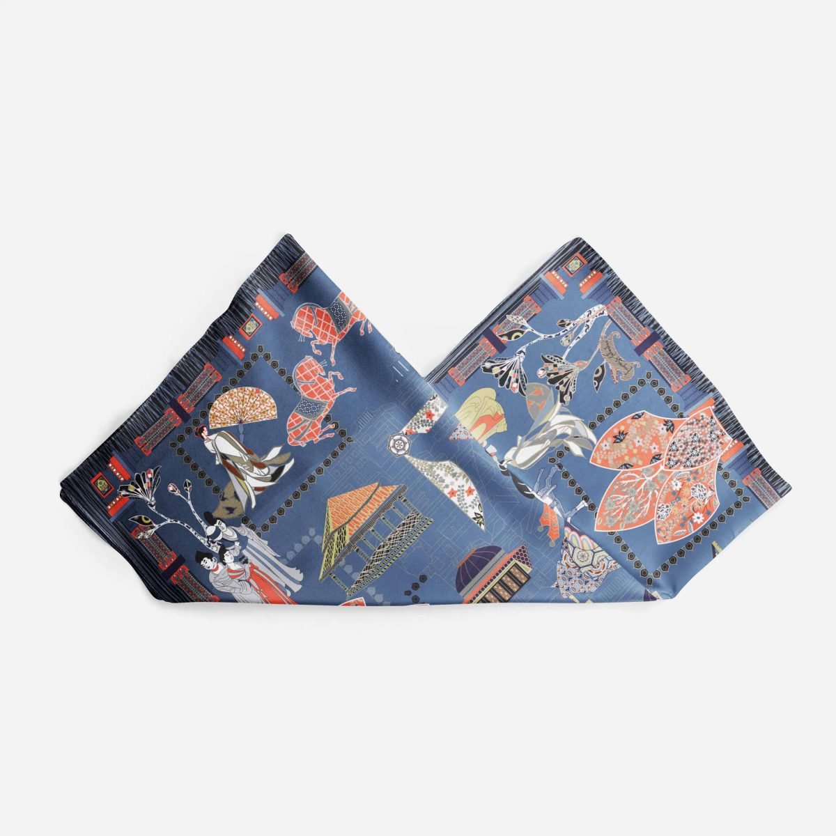 Wu Zetian 135 cm square scarf Merged Navy Blue Silk SCarf 8