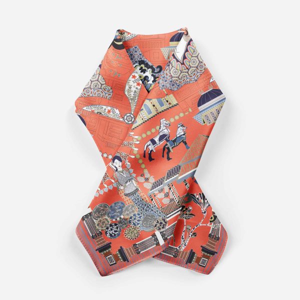 Wu Zetian 135 cm square scarf Merged Orange Silk SCarf 10