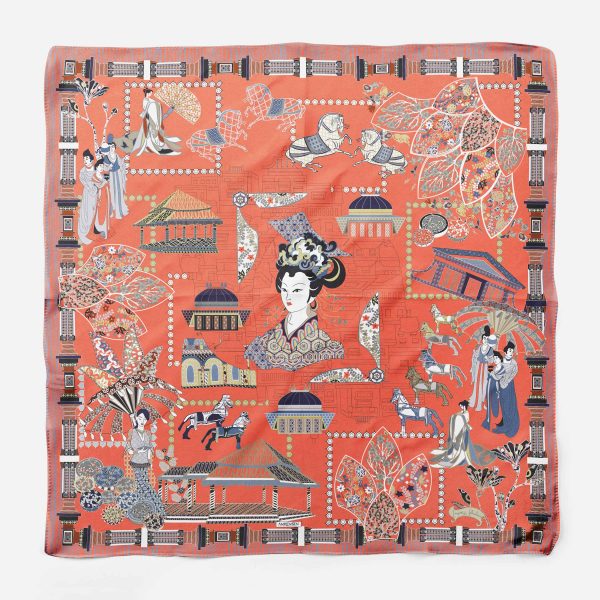 Wu Zetian 135 cm square scarf Merged Orange Silk SCarf 11
