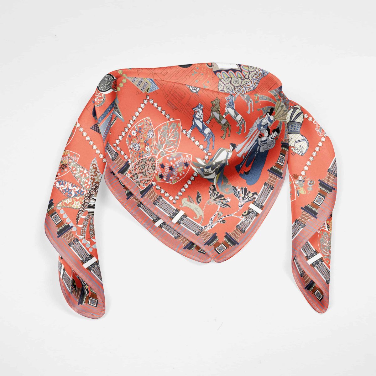 Wu Zetian 135 cm square scarf Merged Orange Silk Scarf 14