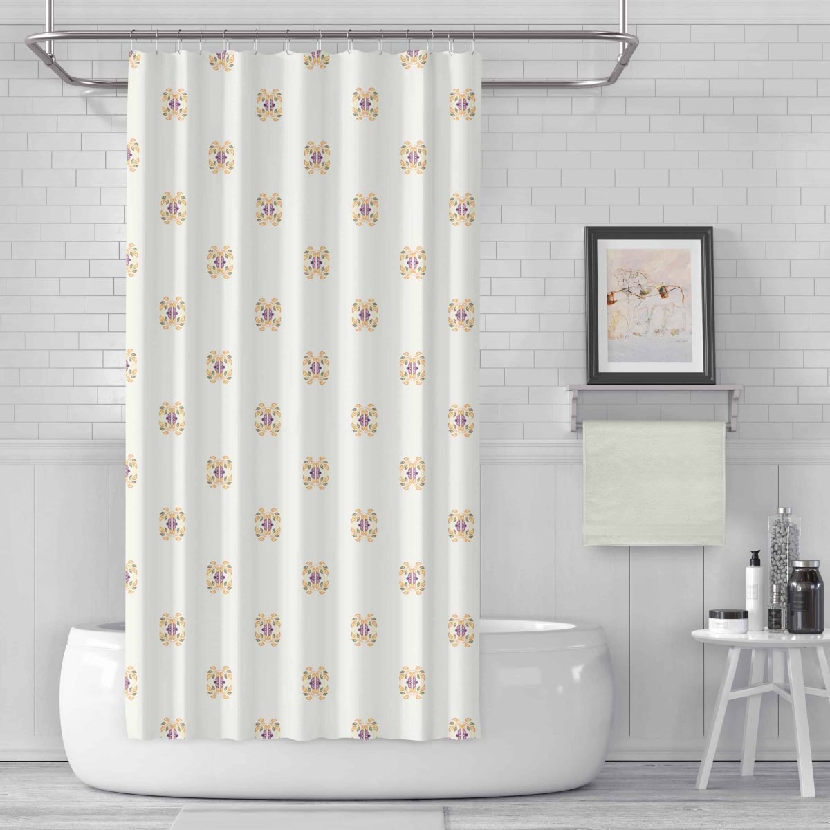 Big Foulard Yellow and Purple REPEATED ART Bathroom Scene MOCKUP5