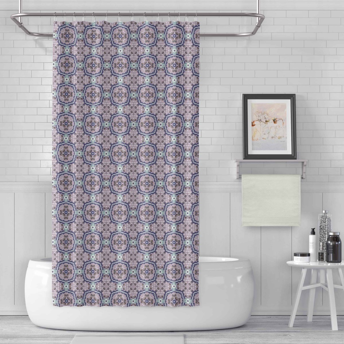 Blue Pink Flower Pink and White REPEATED ART Bathroom Scene MOCKUP5