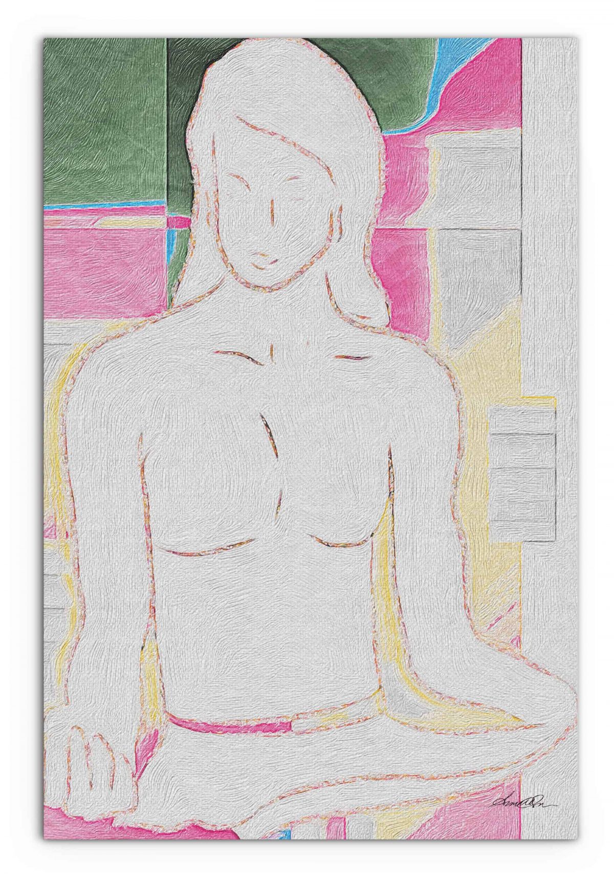 Buddha Sitting Pink Pastel Vertical 24x36 Regular Front View