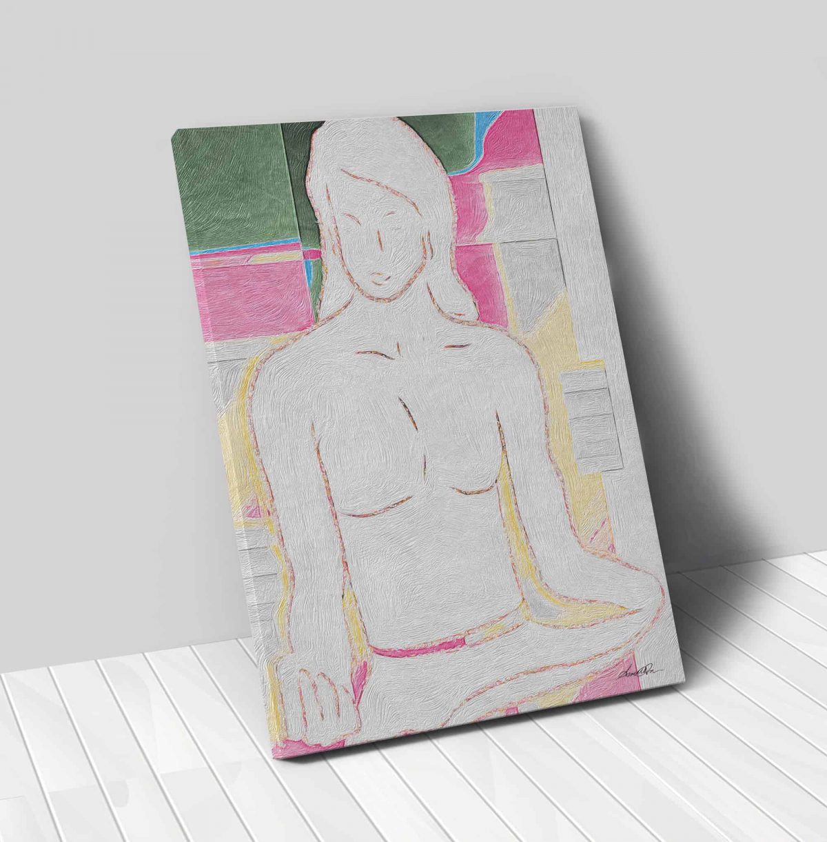 Buddha Sitting Pink Pastel Vertical 24x36 canvas 01 vertical