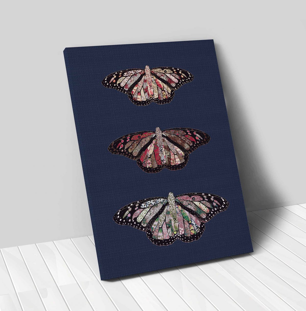 Butterflies Rustic on Denim Vertical 24x36 canvas 01 vertical