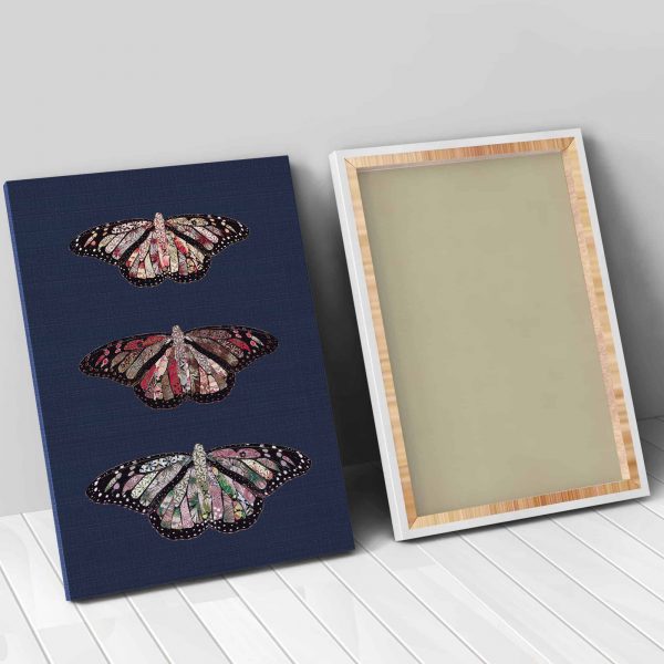 Butterflies Rustic on Denim Vertical 24x36 canvas 02 vertical front and back