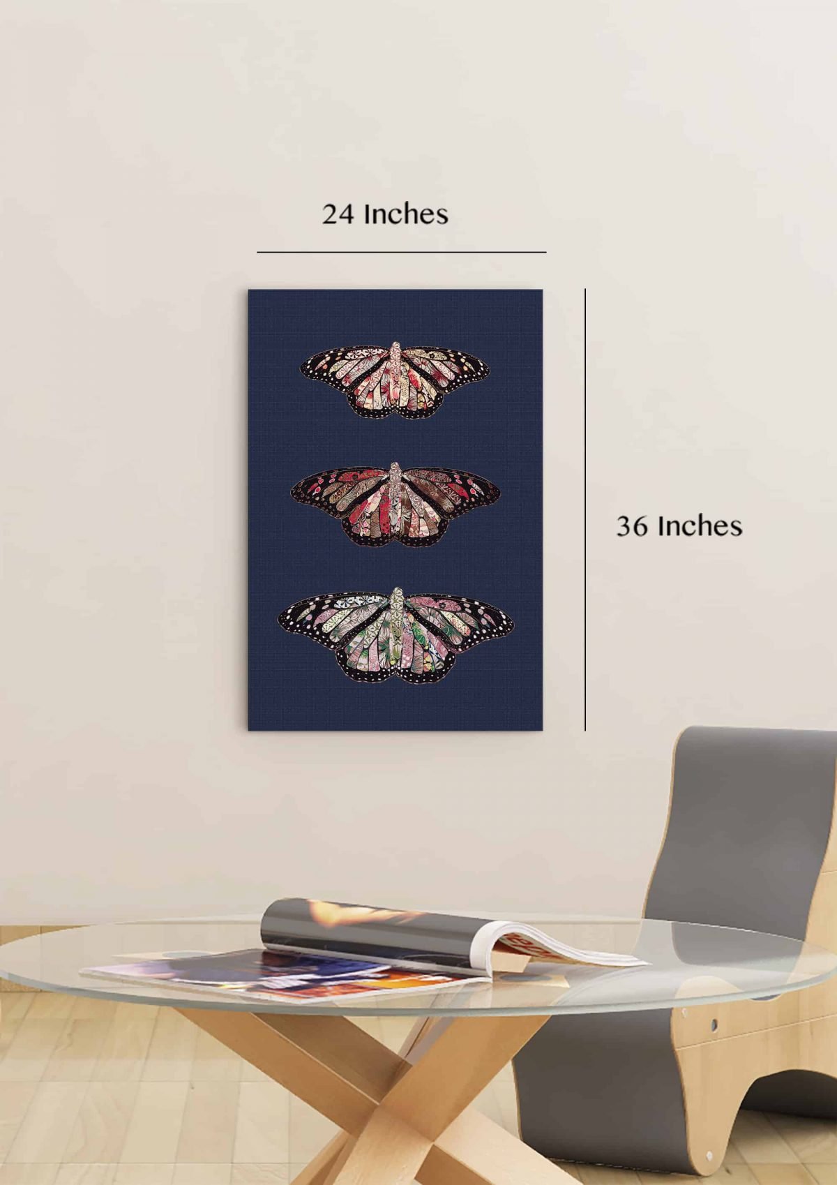 Butterflies Rustic on Denim Vertical Room Mockup 24 x 36