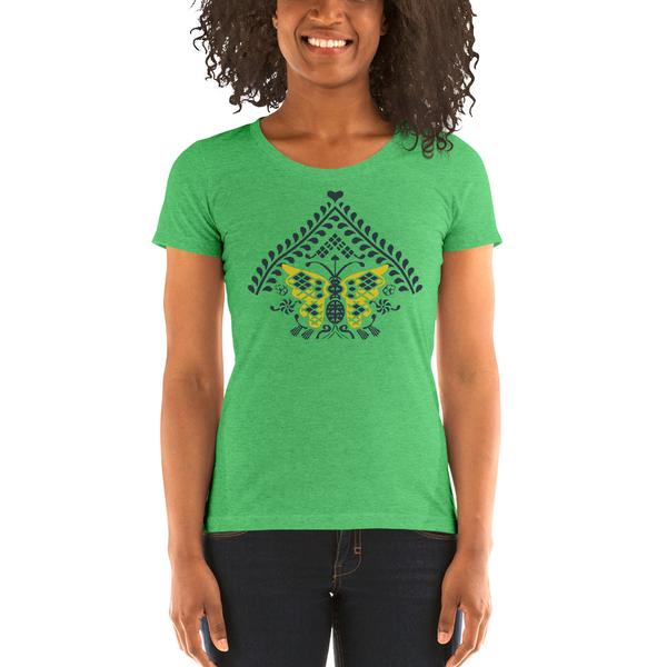 Butterfly mockup Front Womens Green Triblend grande
