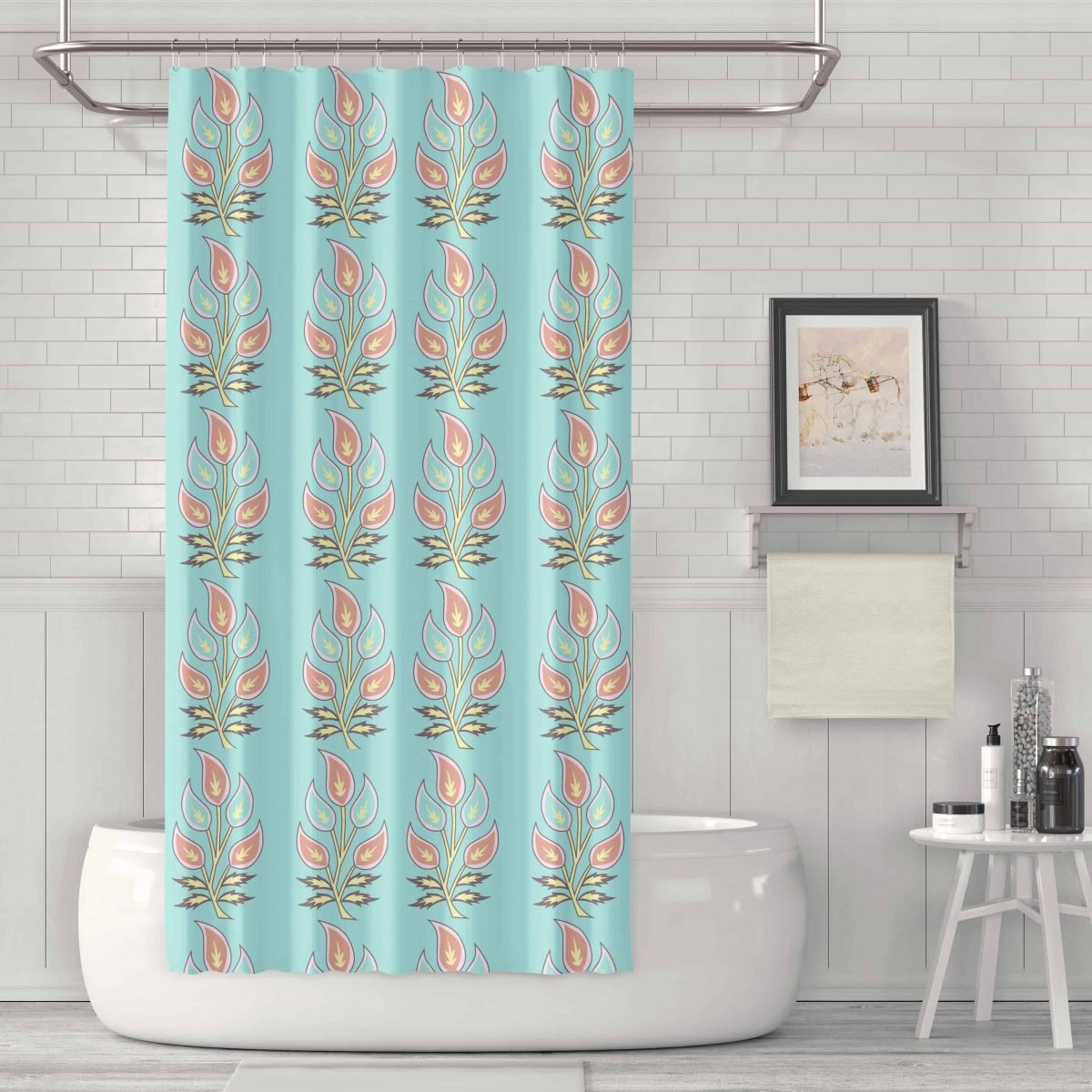 Featherly Leaf Teal REPEATED ART Bathroom Scene MOCKUP5