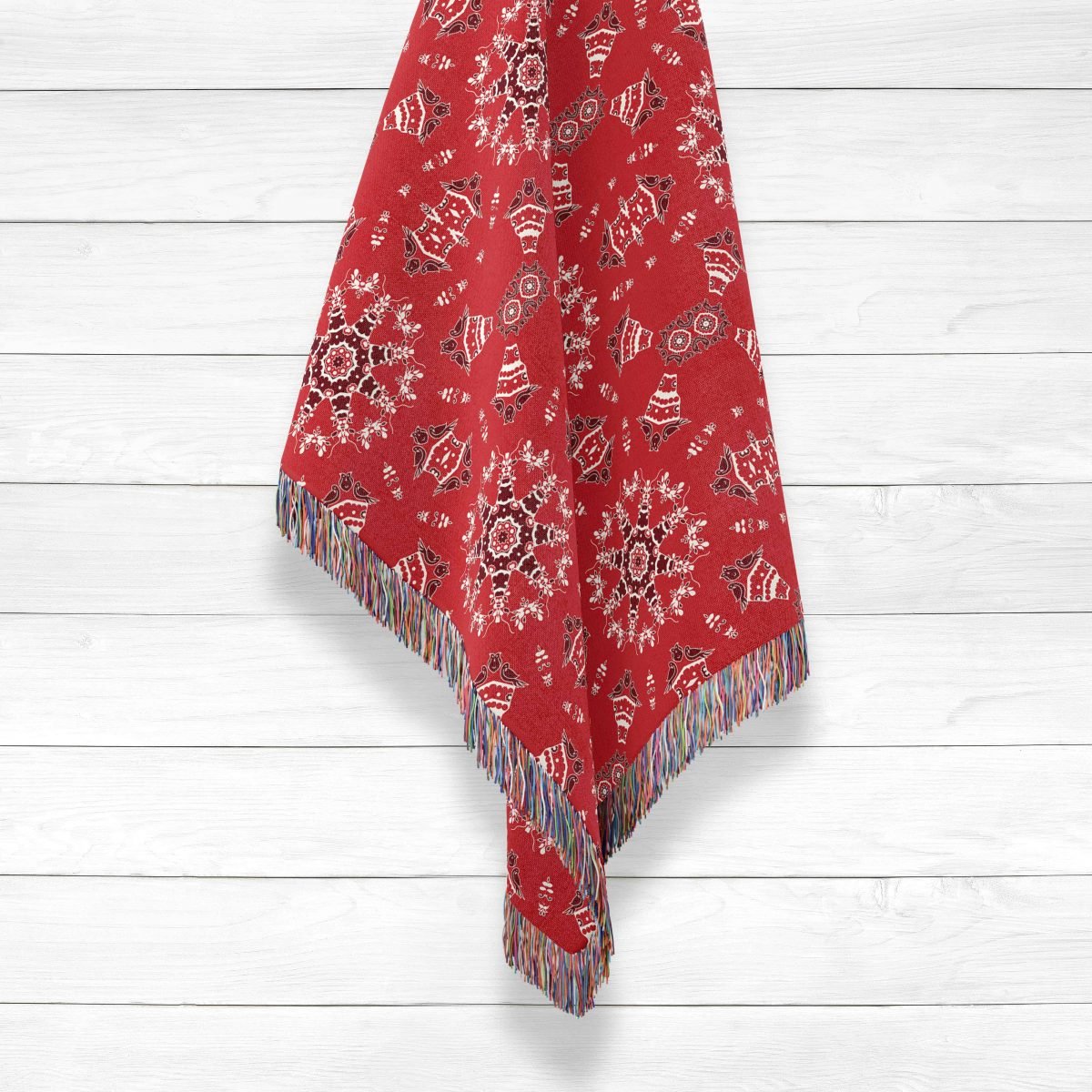 Floating Birds and Snowflakes White on Red Hanging