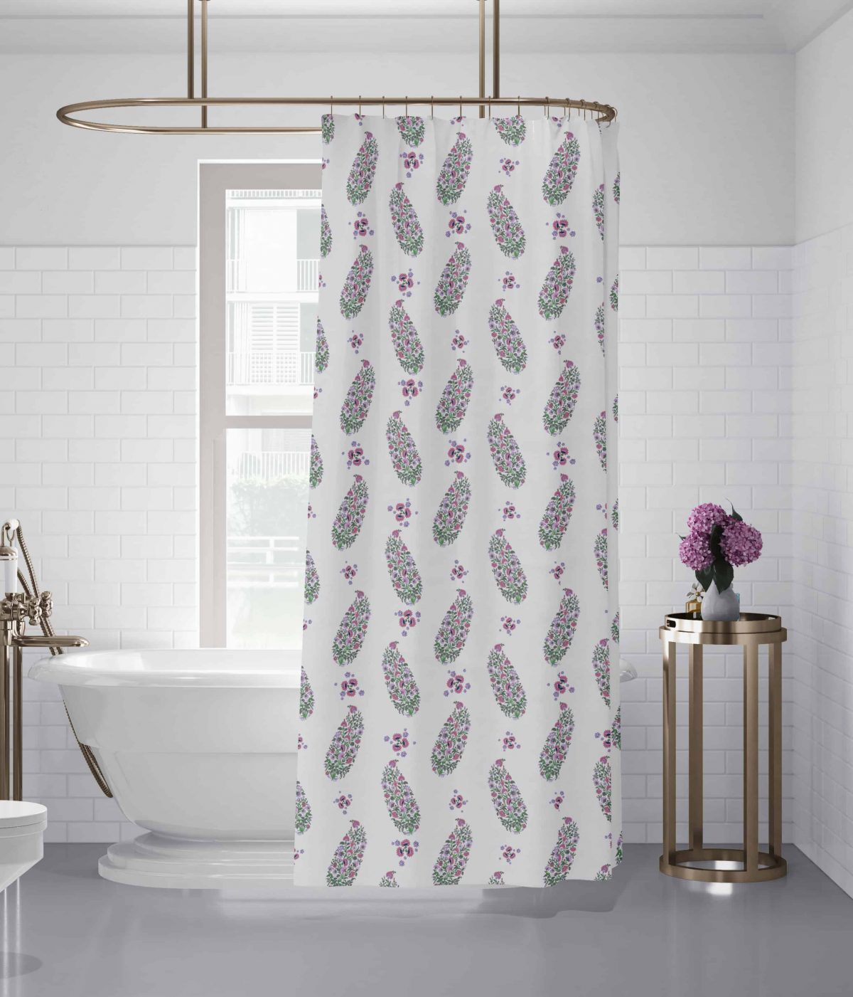 Flower Shaper Liked Paisley REPEATED ART Bath Curtain MOCKUP3