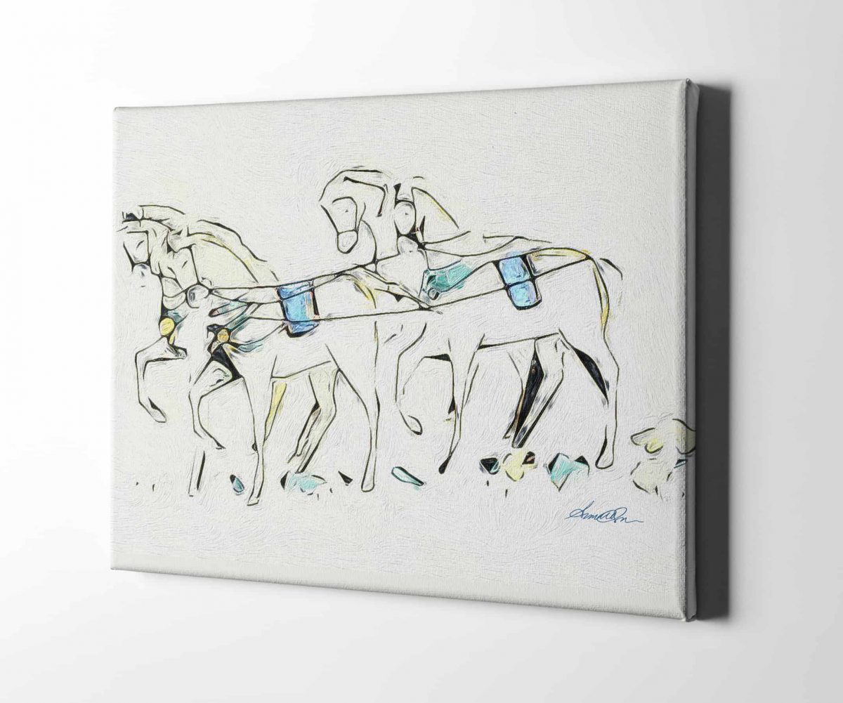 Frolicking Horses Blue Horizontal 18x24 Perspective Main View