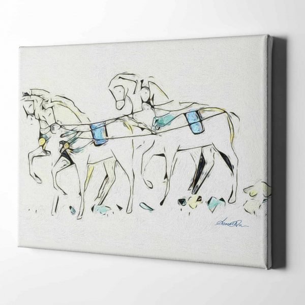 Frolicking Horses Blue Horizontal 18x24 Perspective Main View