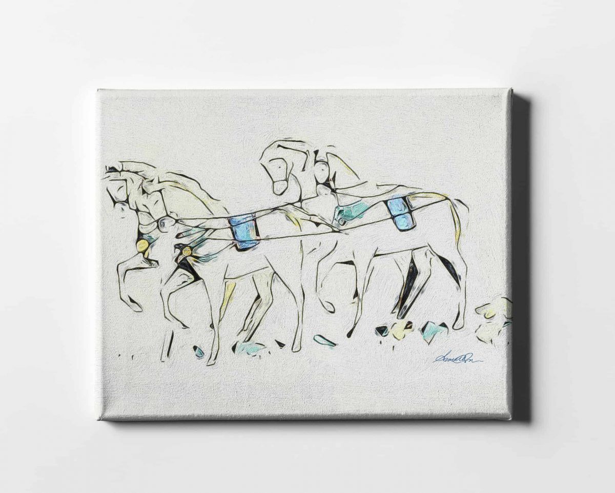 Frolicking Horses Blue Horizontal 18x24 Straight Main View