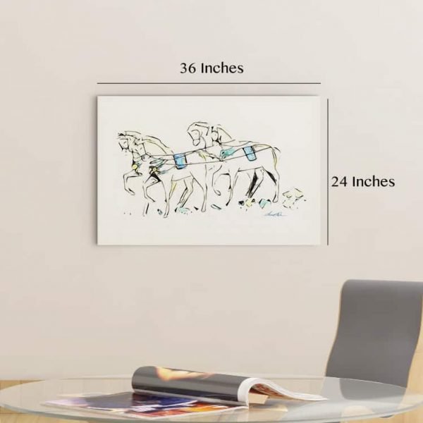 Frolicking Horses Blue Horizontal Room Mockup 24 x 36