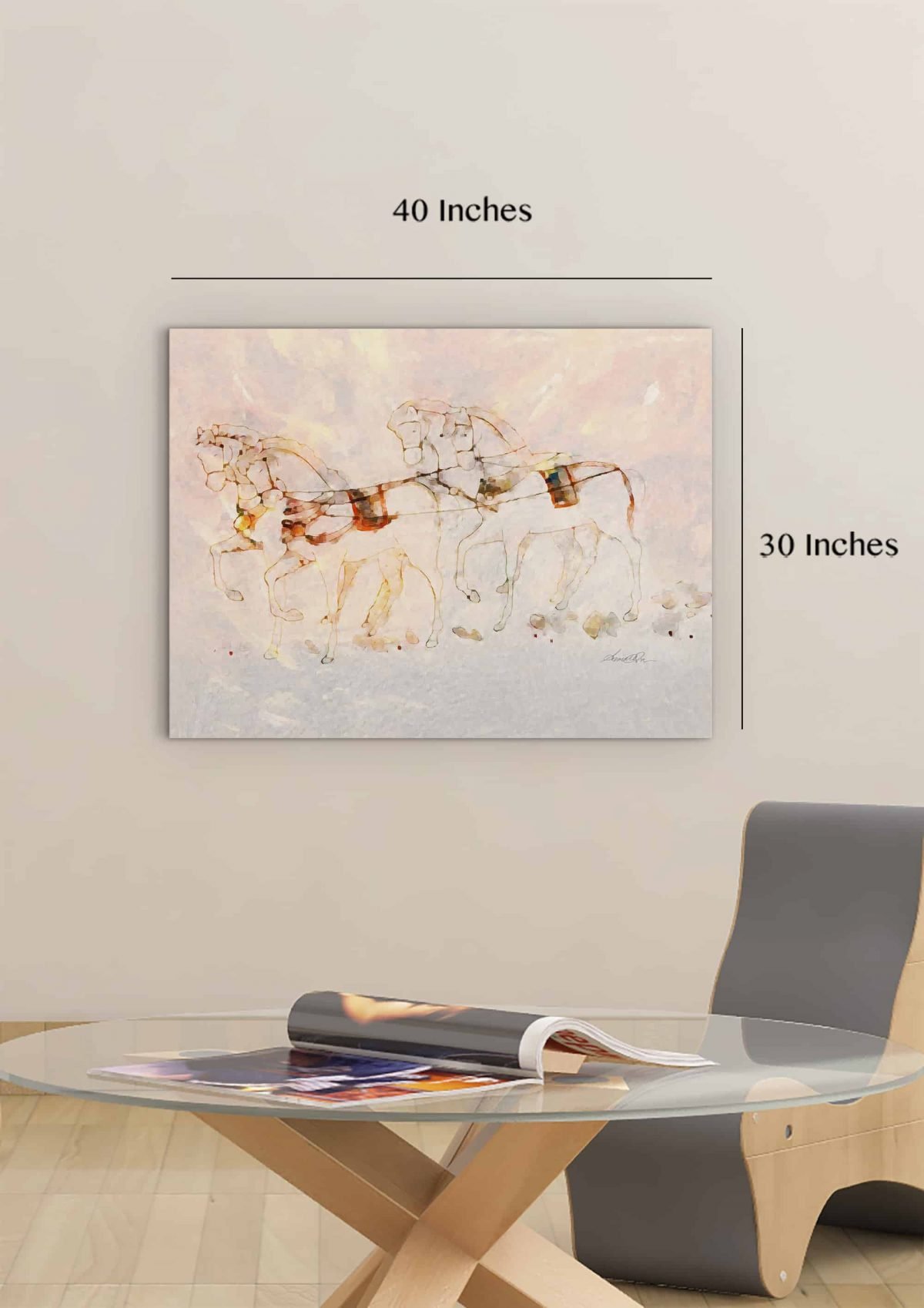 Frolicking Horses Pastel Horizontal 40x30 Room Mockup