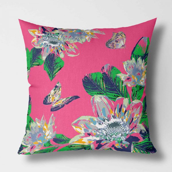Honey Dew Green on Pink View Canvas Pillow square