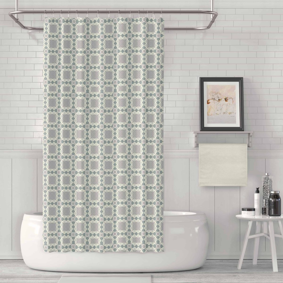 John Robber Black and White Circle REPEATED ART Bathroom Scene MOCKUP5