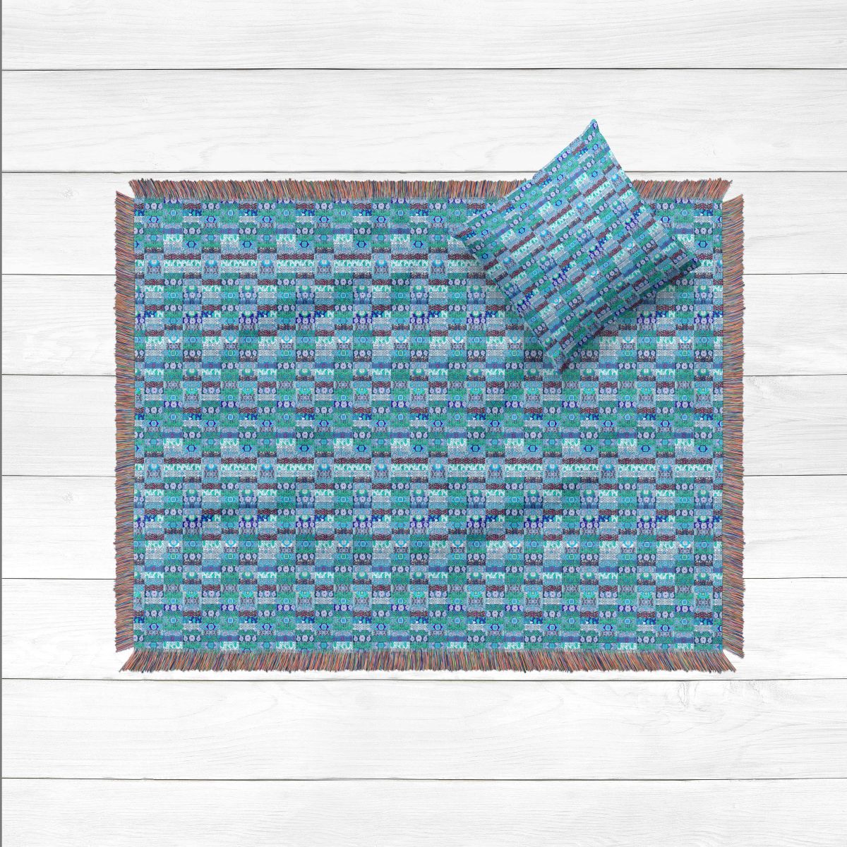 Kantha green and blue topview