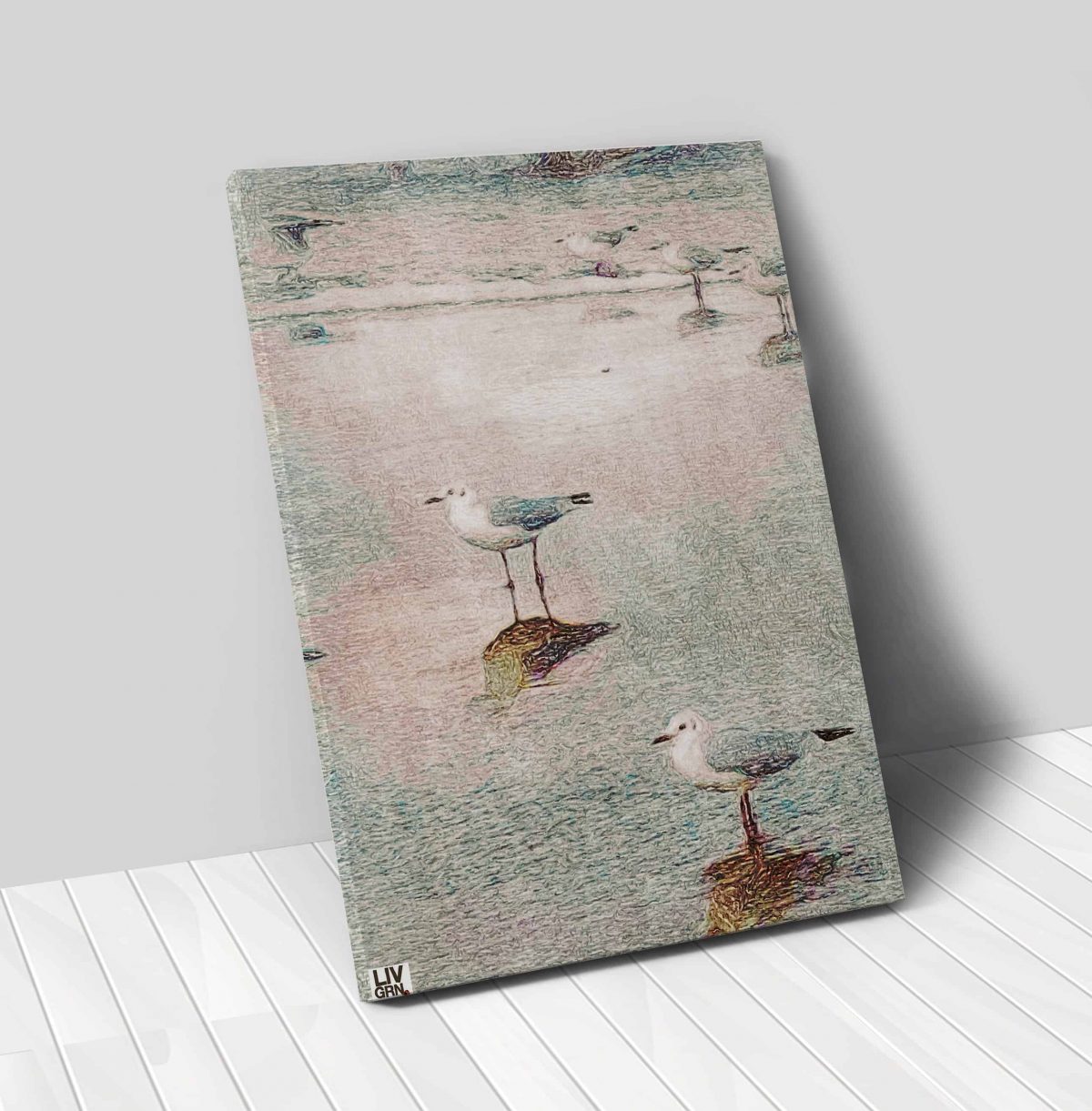 Light Green Seagulls vertical 24x36 canvas 01 vertical