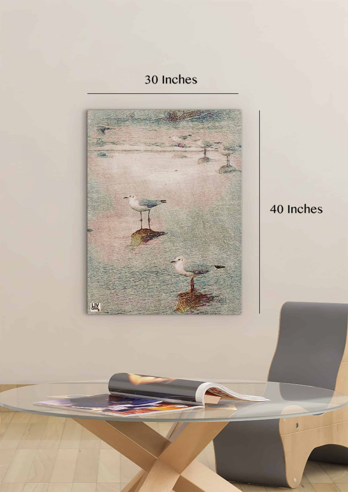 Light Green Seagulls vertical 30 x 40 Room Mockup