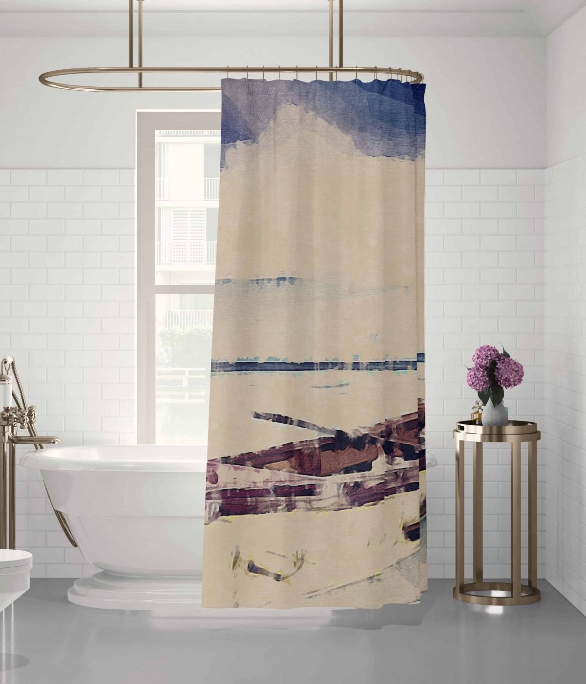 LivGrnLifeBoatBrownonPastel Bath Curtain MOCKUP3