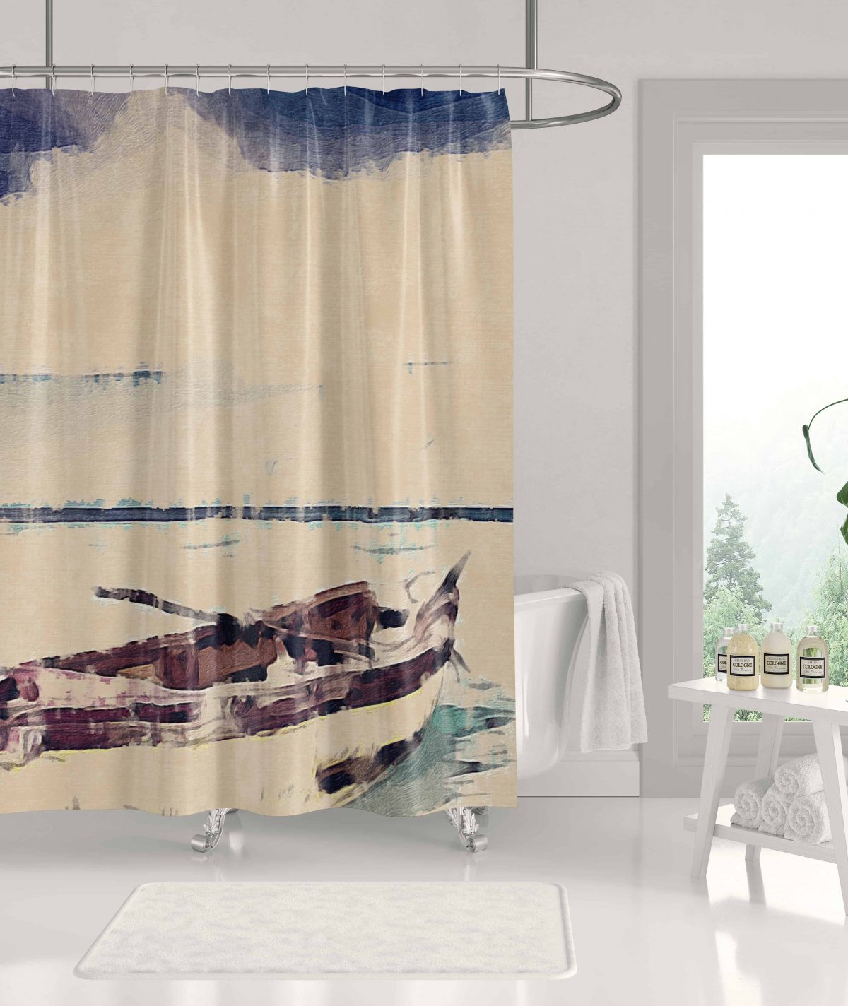 LivGrnLifeBoatBrownonPastel Bath Curtain MOCKUP4