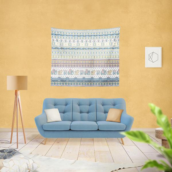 Morning Rise with animals and strips Blue Scene with Sofa1 grande