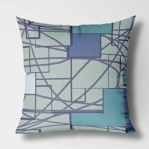 Square Maze Blue Outdoor Front View Canvas Pillow square