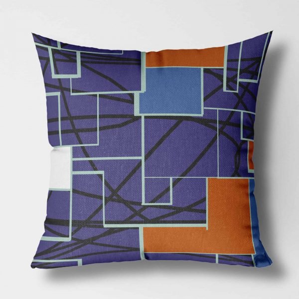 Square Maze Blue and Orange Outdoor Front View Canvas Pillow square
