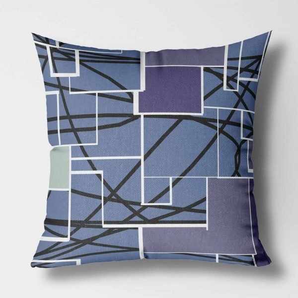 Square Maze Indigo and Blue Outdoor Front View Canvas Pillow square