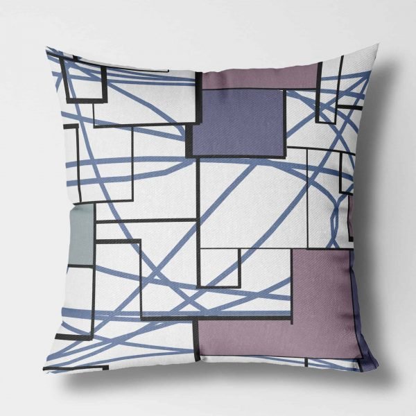Square Maze White and Blue Outdoor Front View Canvas Pillow square 1