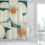 Thee oil Flowers White with Orange Bath Curtain MOCKUP4