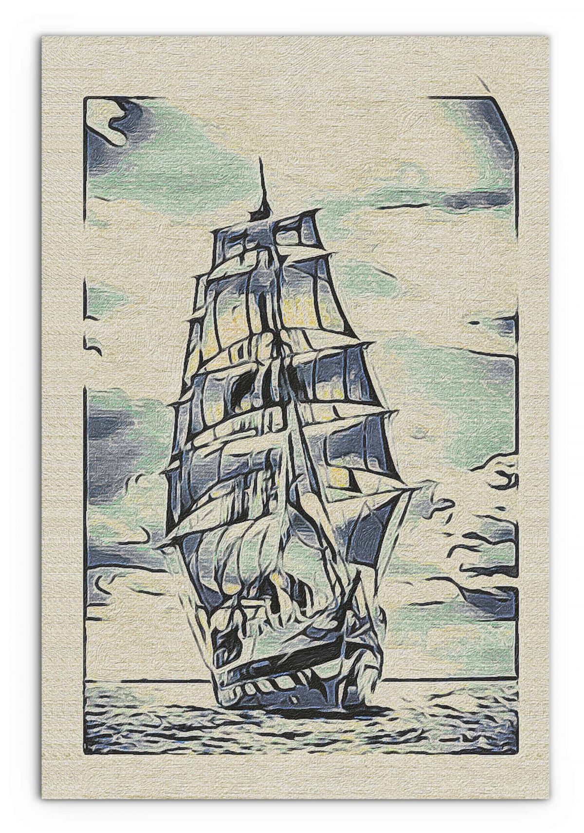 WaterColor Boat on Burlap Vertical 24x36 Regular Front View