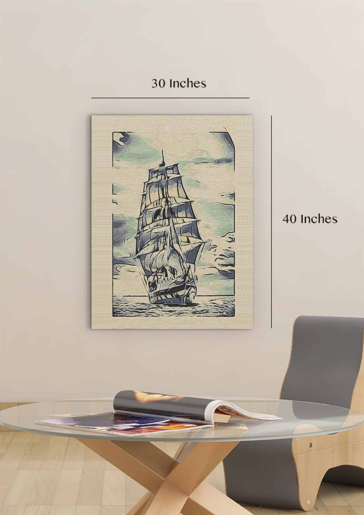 WaterColor Boat on Burlap Vertical 30 x 40 Room Mockup