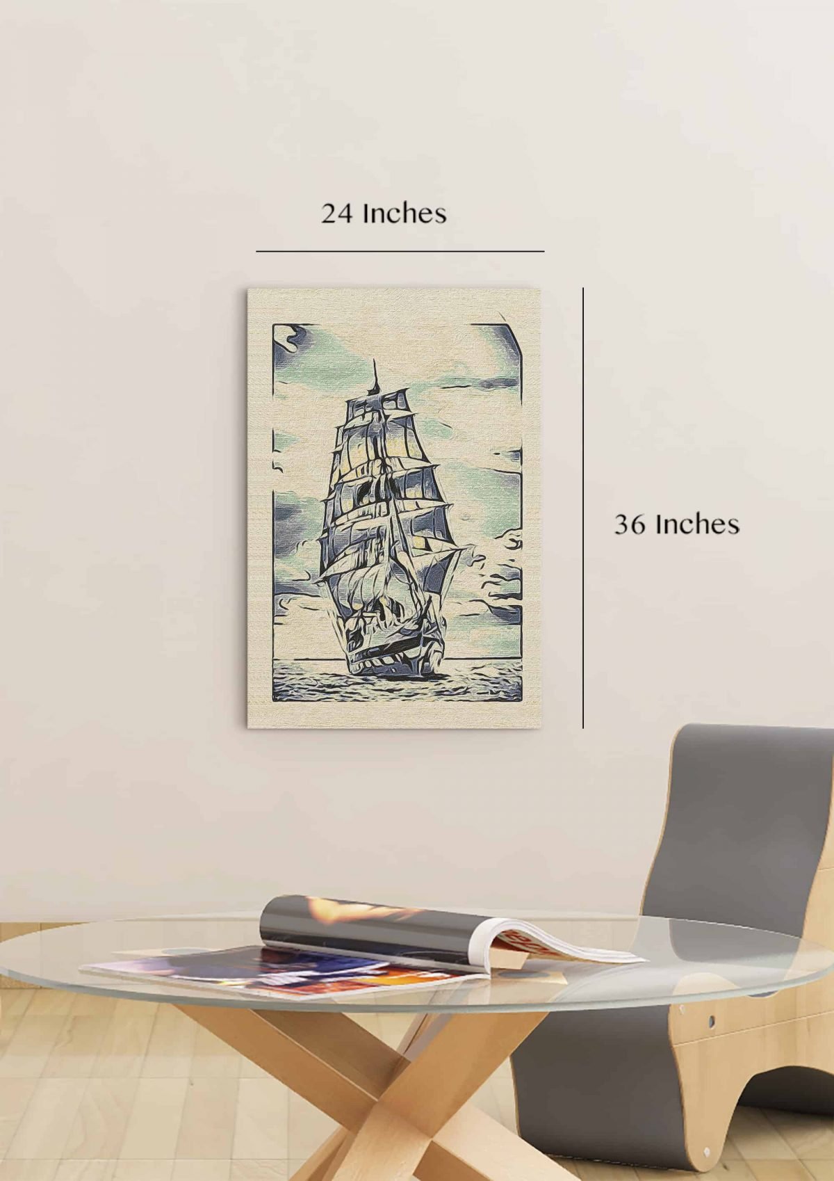 WaterColor Boat on Burlap Vertical Room Mockup 24 x 36