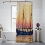 WaterColor Pink and Blue on Peach Bath Curtain MOCKUP3