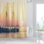 WaterColor Pink and Blue on Peach Bath Curtain MOCKUP4