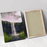 Waterfall in a Canyon Watercolor 24x36 canvas 02 vertical front and back