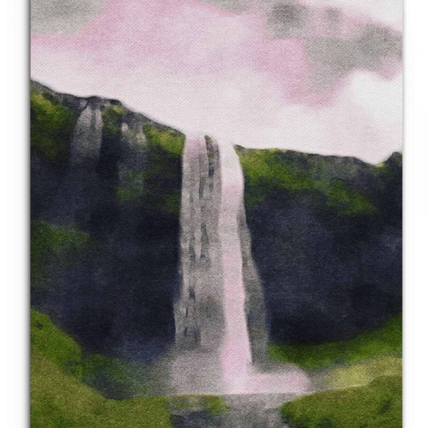 Waterfall in a Canyon Watercolor Vertical 24x36 Regular Front View