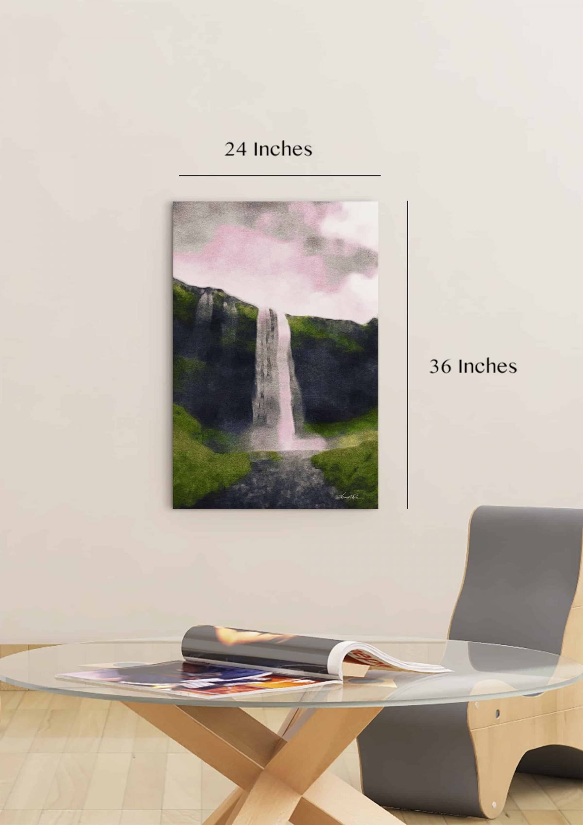 Waterfall on a Canyon WaterColor Room Mockup 24 x 36