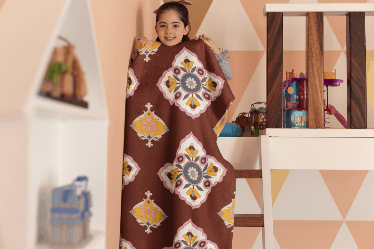 blanket mockup featuring a playful girl in her room 24691 13