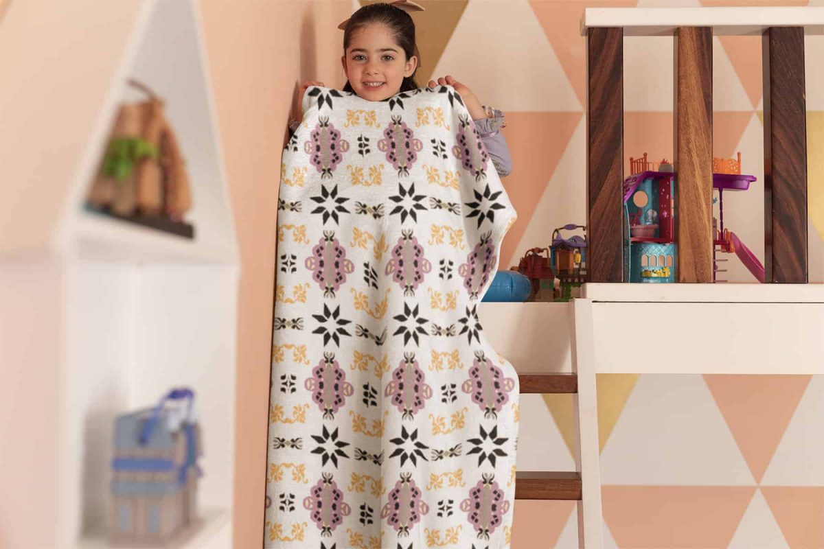 blanket mockup featuring a playful girl in her room 24691 3