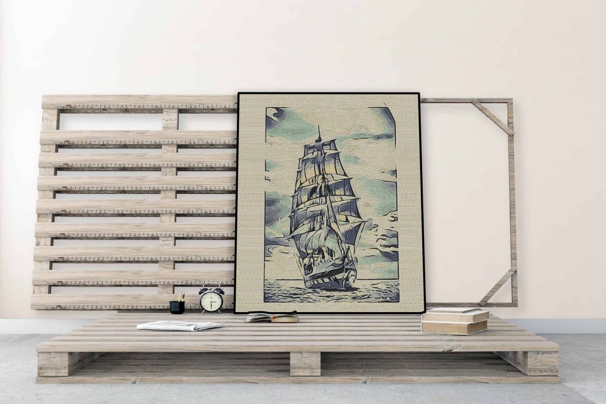 Liv Grn Watercolor Boat on Burlap