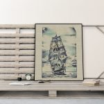Liv Grn Watercolor Boat on Burlap