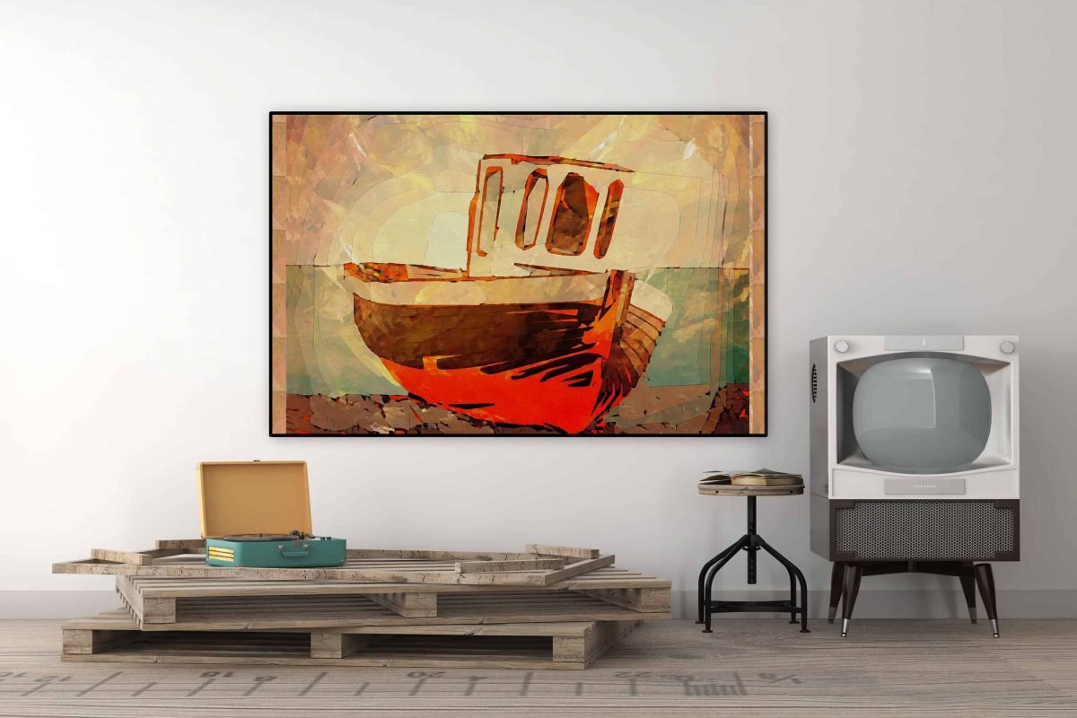 Vintage Boat Red and Orange