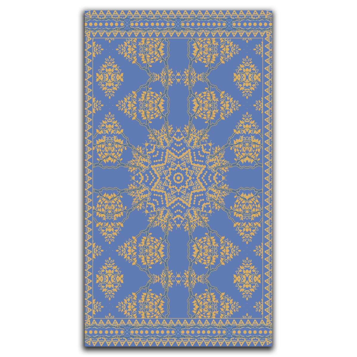 Wire Frame Floral Blue and Gold Rug